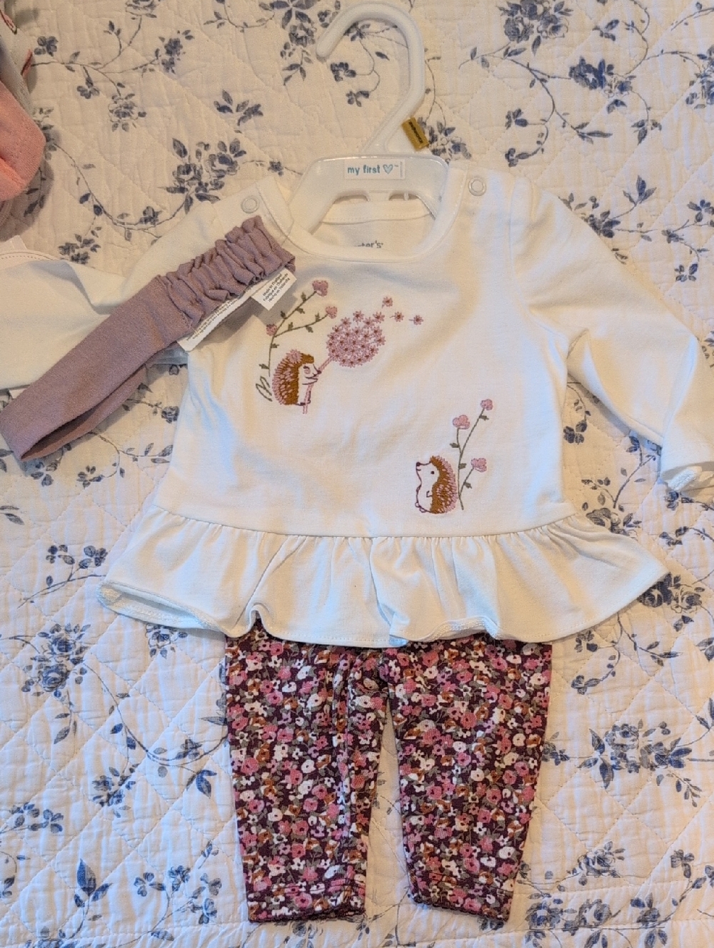 Carter's Cream Top with Pink Floral Leggings Matching Set